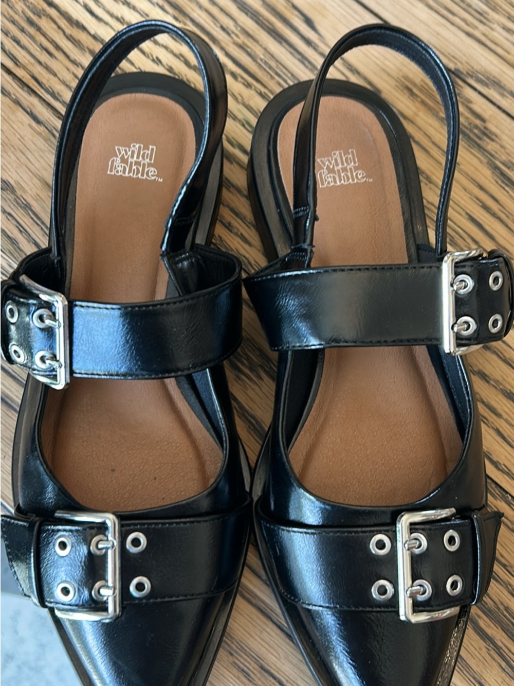 Wild Fable Black Pointed Slingback Loafers with Buckle Detail